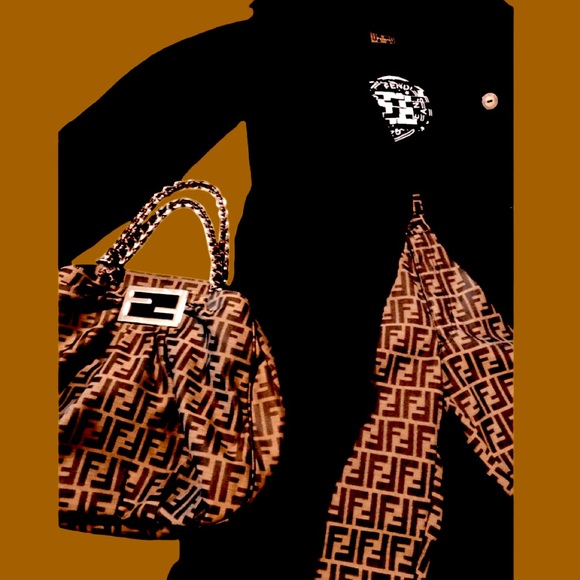 Fendi Vintage Black Brown Monogram FF Logo Zucca print HighWaist Jeans Trousers - Picture 6 of 16